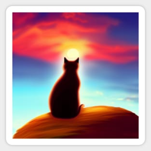 Cat Looking At Sunset Sticker